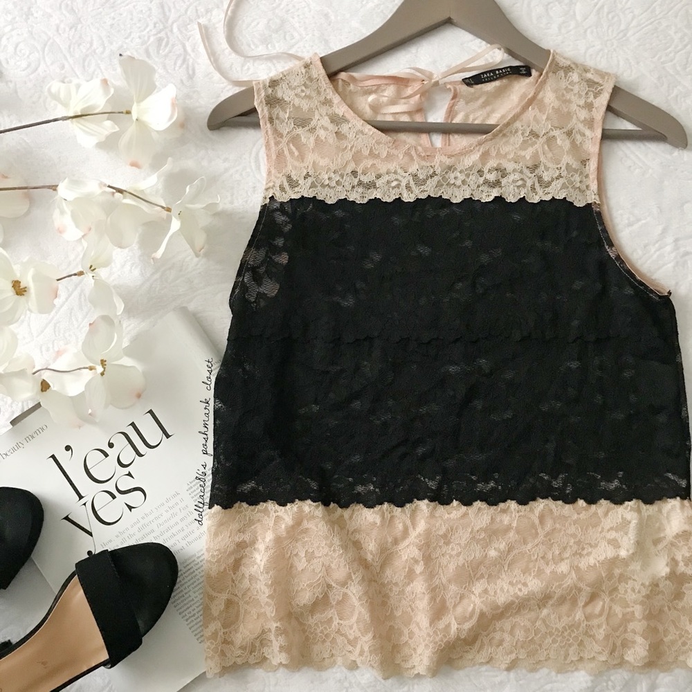 Zara Tan + Black Lace Tank